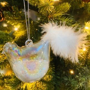 (4) White Iridescent Glass Bird Ornaments